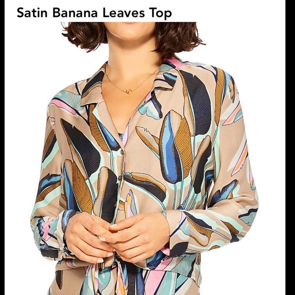 NIC+ZOE Tan Button Down Shirt with Tie Front and Long Sleeves and slip dress